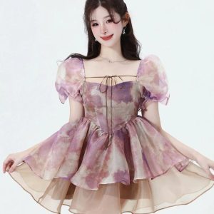 Soft Girl Puff Sleeve Layered Mini Dress