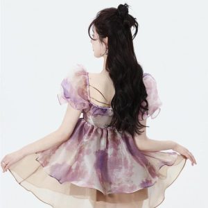 Soft Girl Puff Sleeve Layered Mini Dress