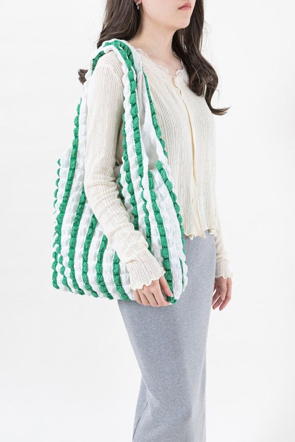 Soft Girl Quilted Striped Handbag