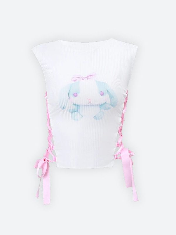 Soft Girl Rabbit Ribbon Top