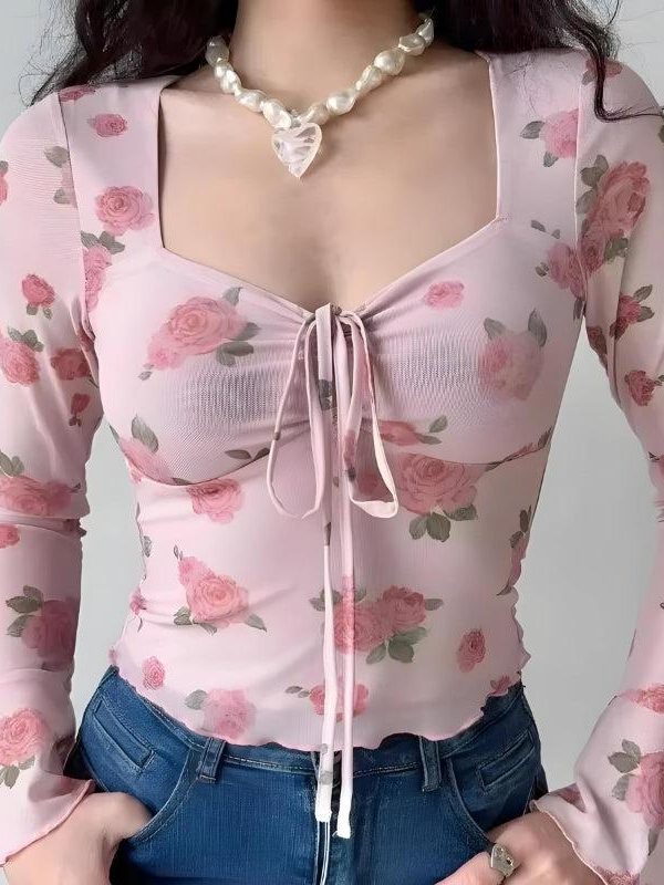 Soft Girl Rose Garden Mesh Top