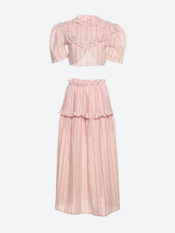 Soft Girl Striped Crop Top & Maxi Skirt Two Piece Set
