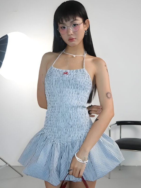 Soft Girl Striped Ruched Mini Dress