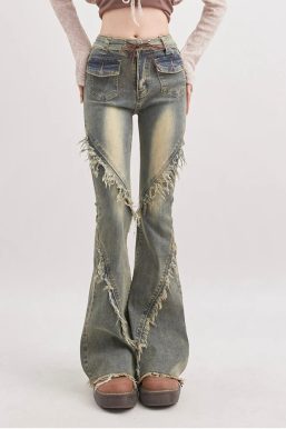 Soft Grunge Tasseled Flare Jeans