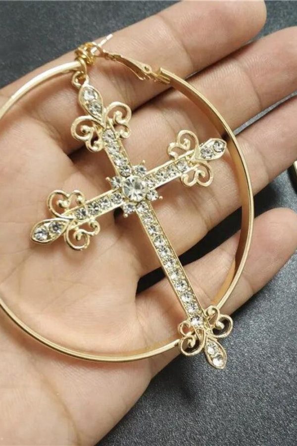Sparkle Cross Hoop Earrings