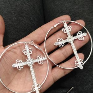 Sparkle Cross Hoop Earrings