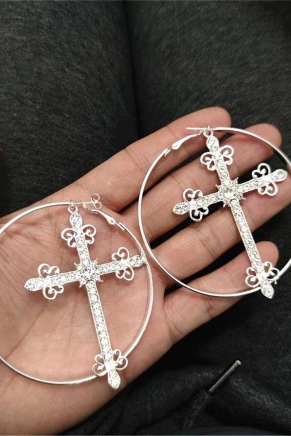 Sparkle Cross Hoop Earrings