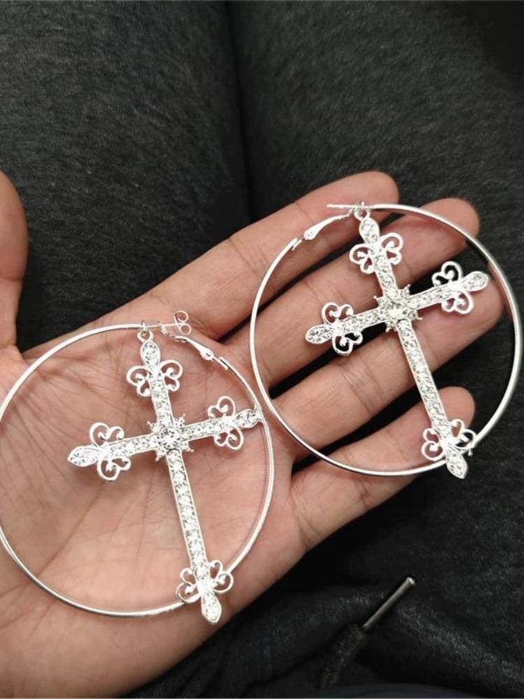 Sparkle Cross Hoop Earrings Sparkle Cross Hoop Earrings