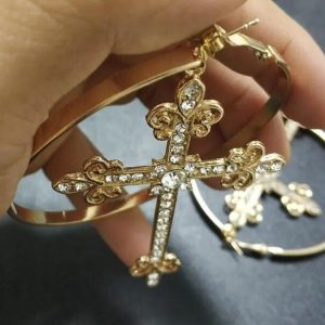 Sparkle Cross Hoop Earrings