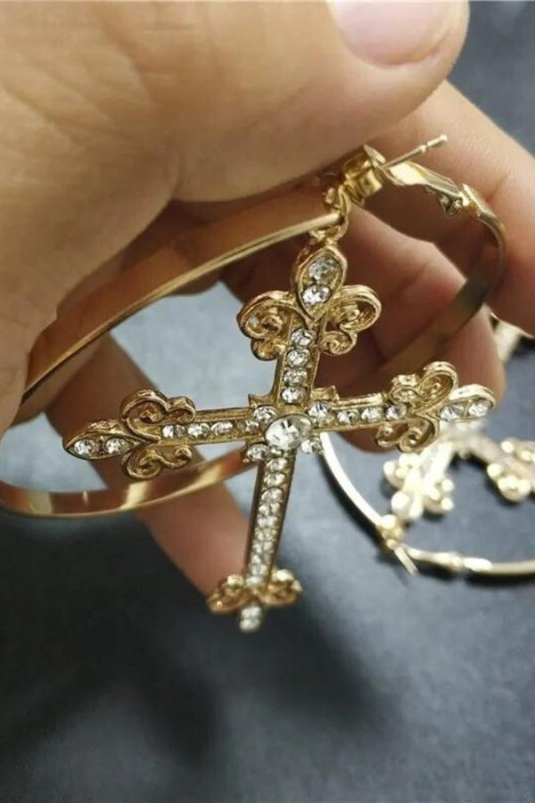 Sparkle Cross Hoop Earrings