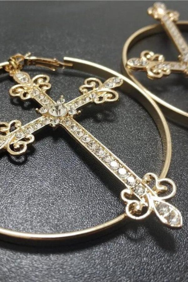 Sparkle Cross Hoop Earrings