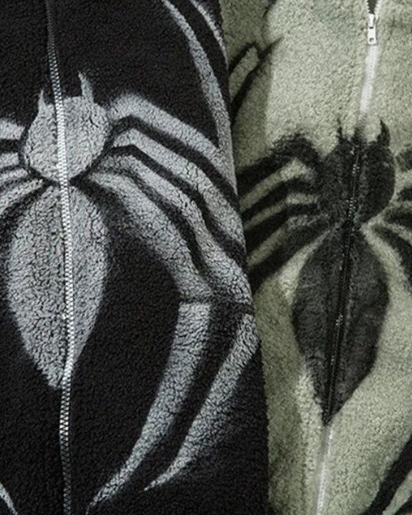 Spider Full Zip-Up Teddy Hoodie Jacket