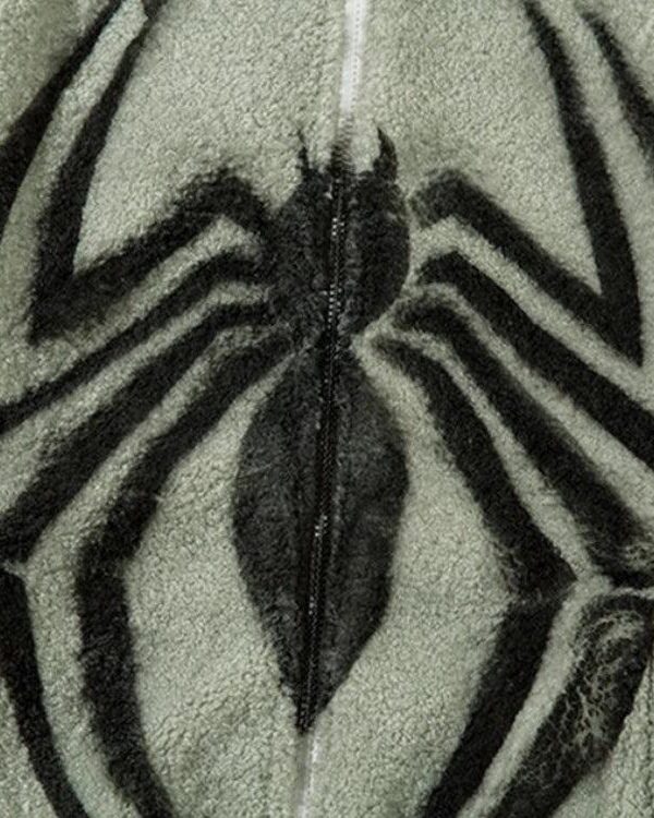 Spider Full Zip-Up Teddy Hoodie Jacket