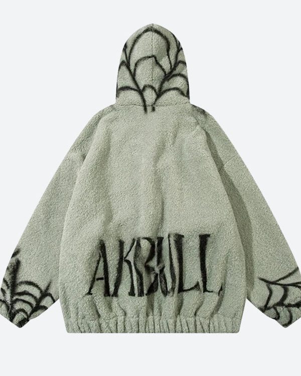 Spider Full Zip-Up Teddy Hoodie Jacket