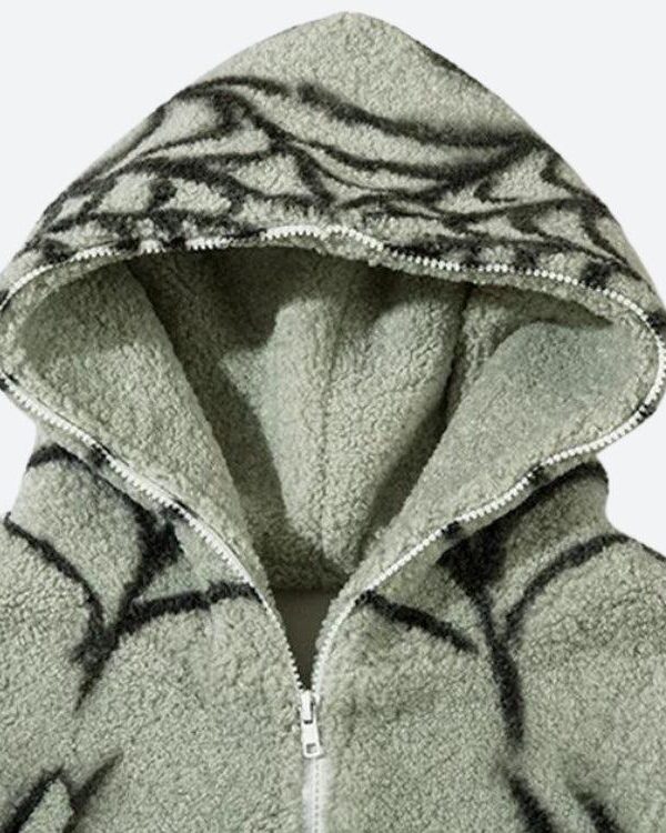 Spider Full Zip-Up Teddy Hoodie Jacket