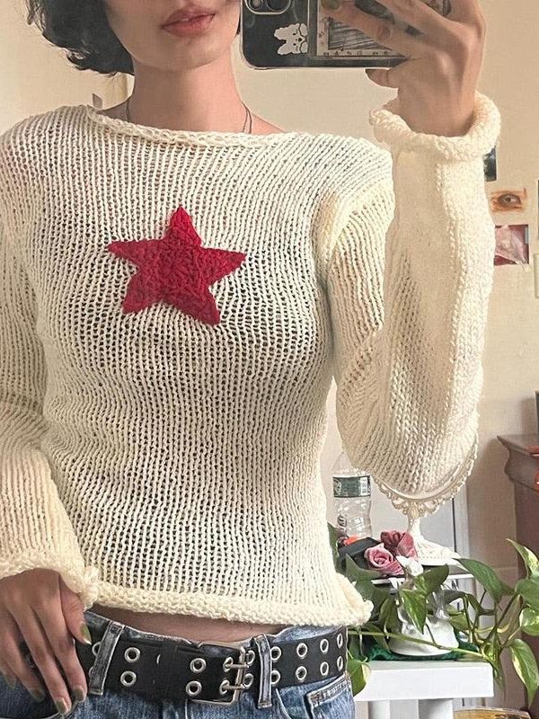 Star Embroidery Knitted Top