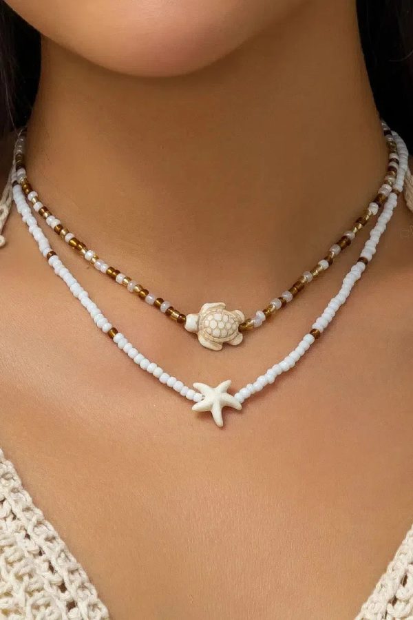 Starfish & Turtle Beaded Two-Pack Necklace Set
