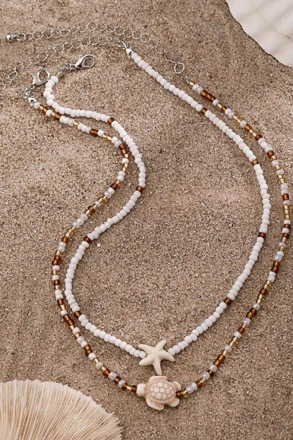 Starfish & Turtle Beaded Two-Pack Necklace Set