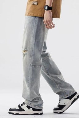 Straight Leg Distressed Knee Jeans
