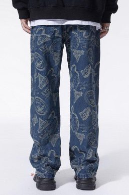 Straight Leg Printed Jeans