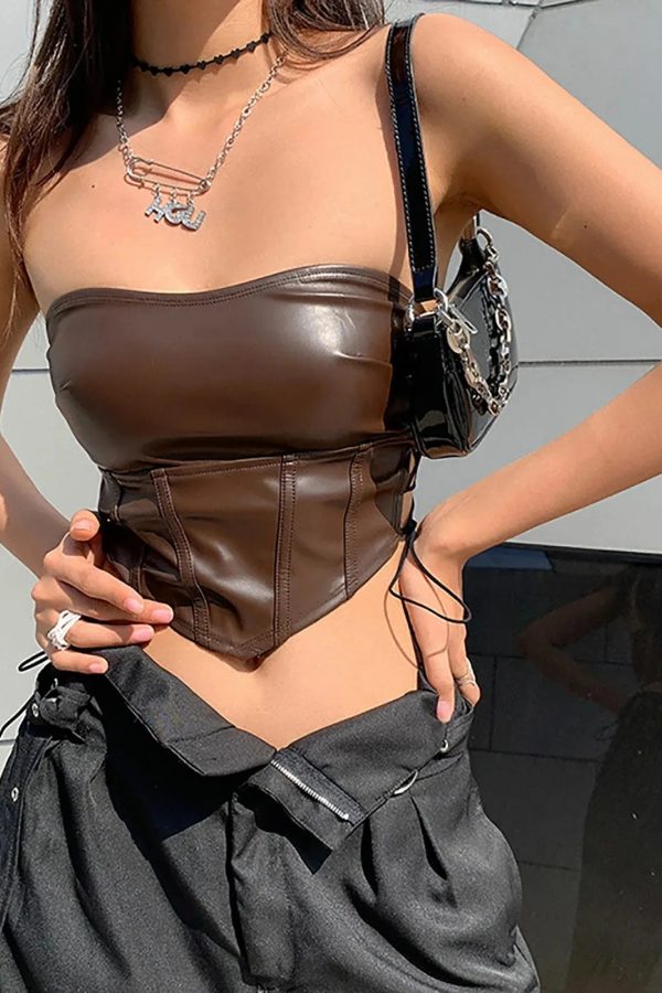 Strapless Faux Leather Crop Top