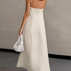 Strapless Linen Midi Dress