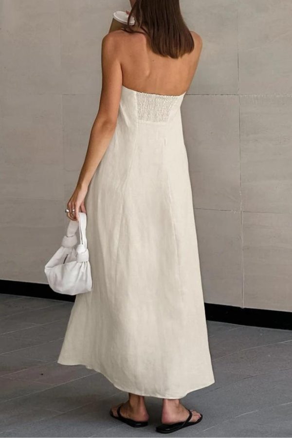 Strapless Linen Midi Dress