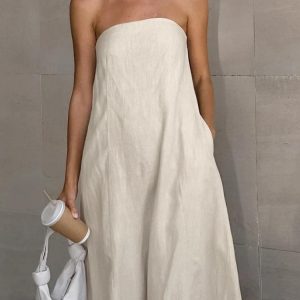 Strapless Linen Midi Dress