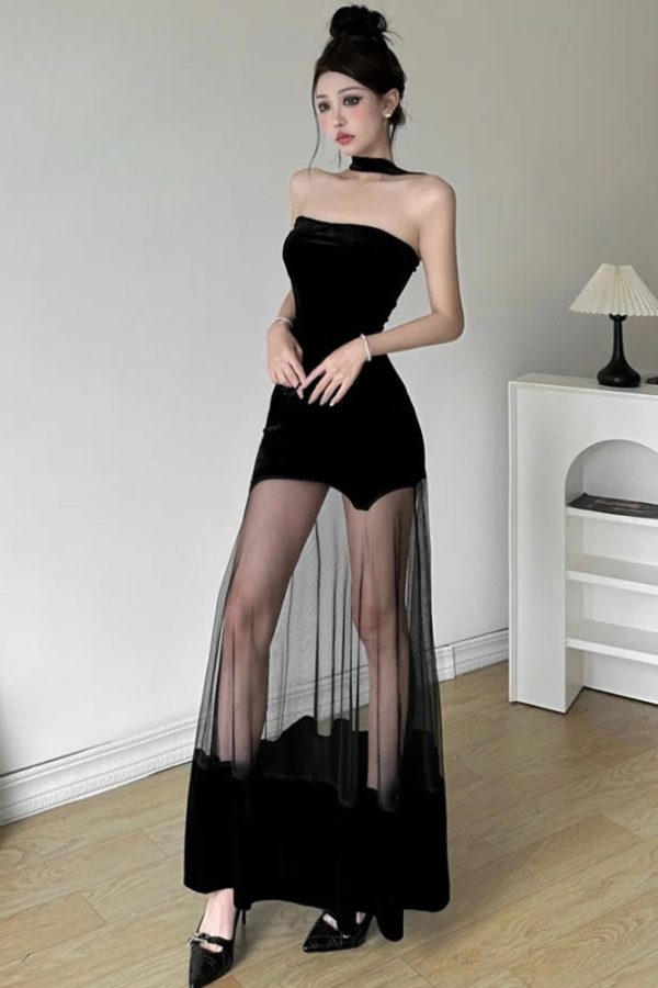 Strapless Sheer Maxi Dress