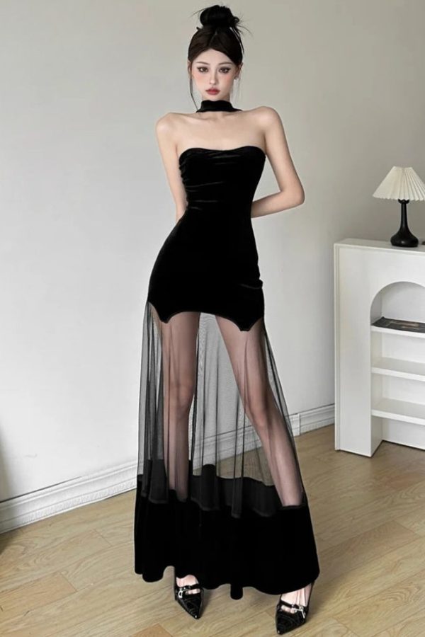 Strapless Sheer Maxi Dress