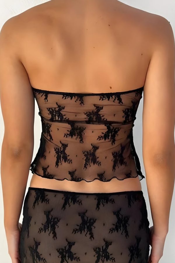 Strapless Sheer Top & Maxi Skirt Two Piece Set