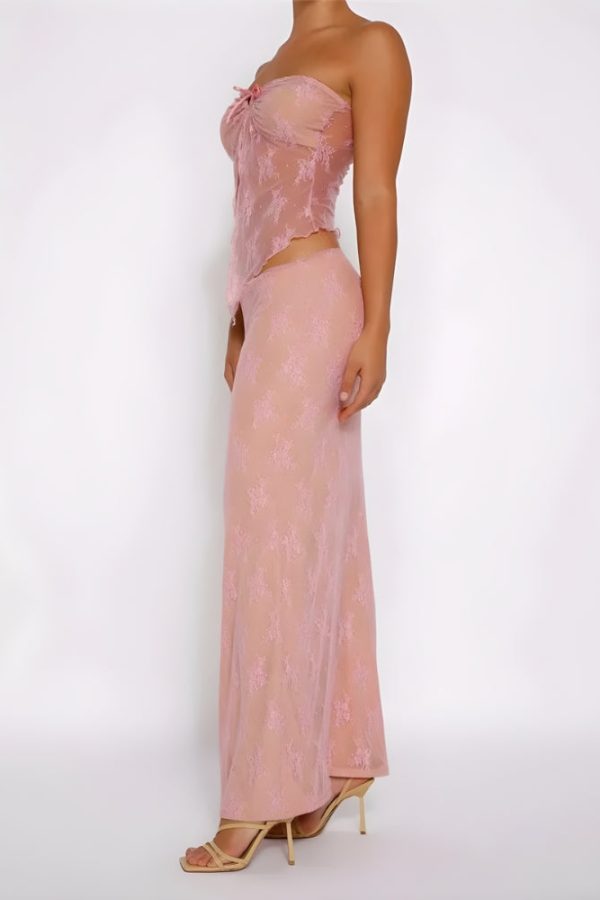 Strapless Sheer Top & Maxi Skirt Two Piece Set