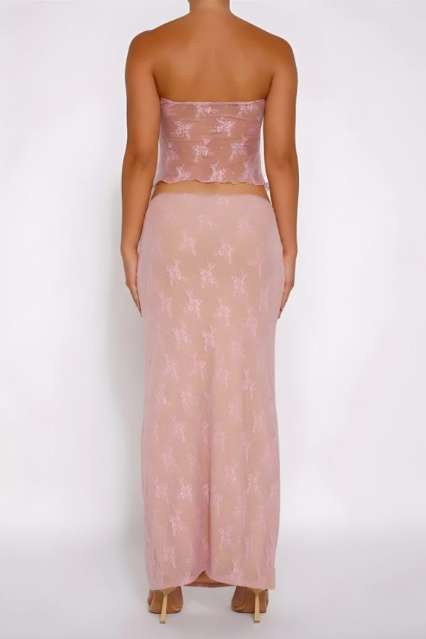 Strapless Sheer Top & Maxi Skirt Two Piece Set