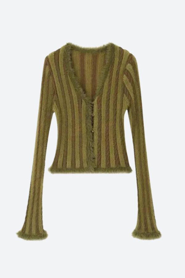 Striped Fluffy Cardigan