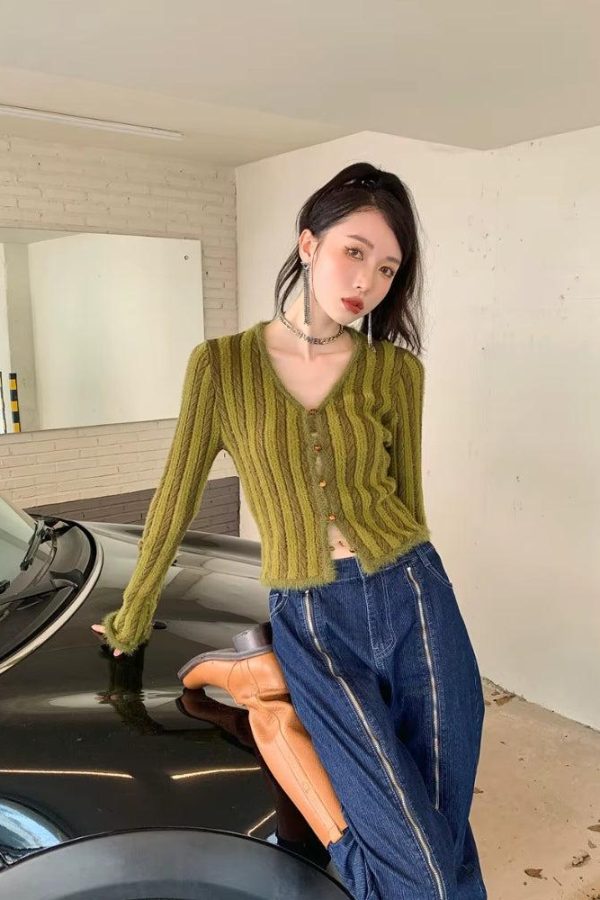 Striped Fluffy Cardigan