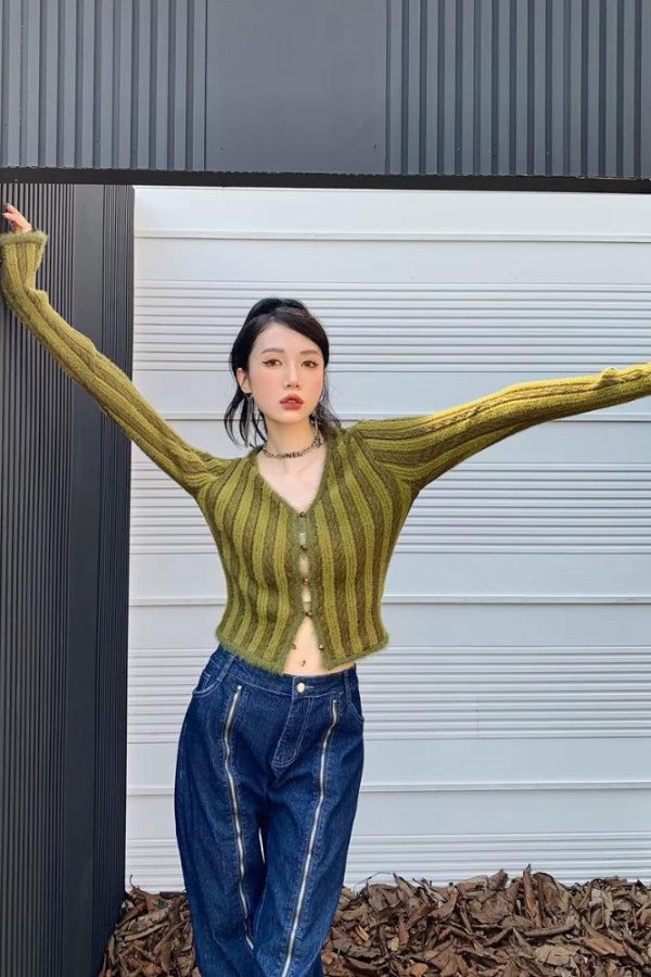 Striped Fluffy Cardigan