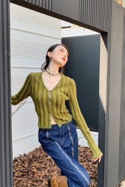 Striped Fluffy Cardigan