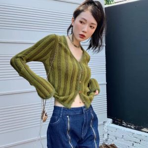 Striped Fluffy Cardigan