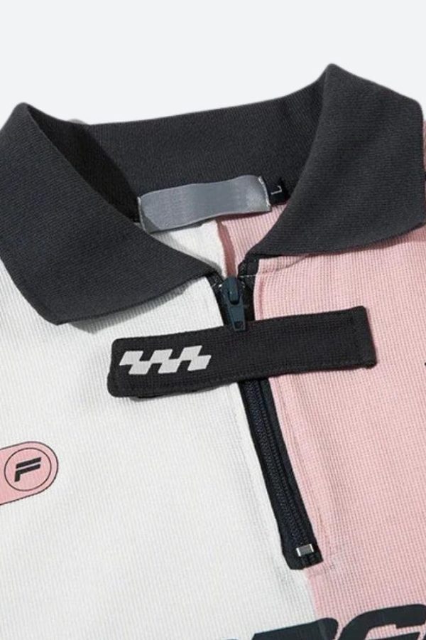 Striped Half Zip-Up Jersey Top