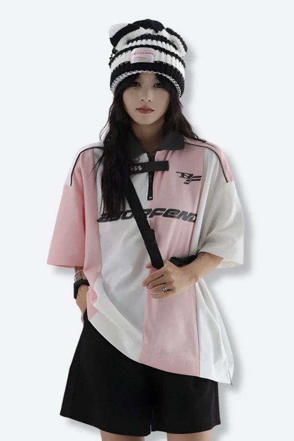 Striped Half Zip-Up Jersey Top