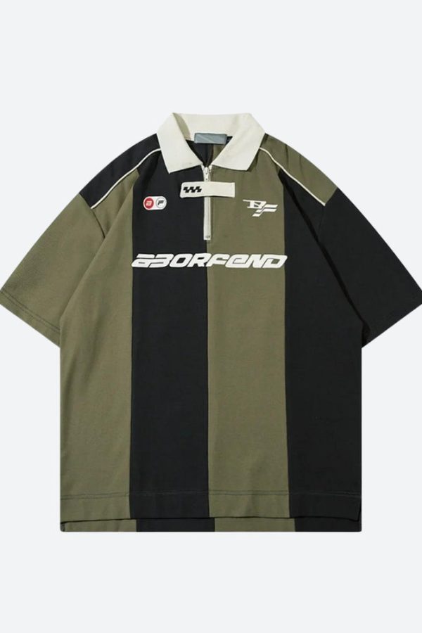 Striped Half Zip-Up Jersey Top