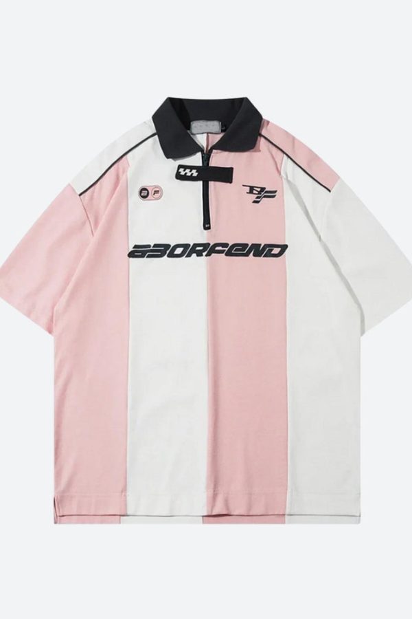 Striped Half Zip-Up Jersey Top