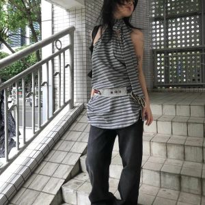 Striped Halter Neck Mini Dress