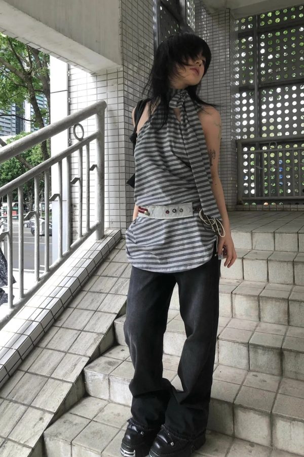 Striped Halter Neck Mini Dress