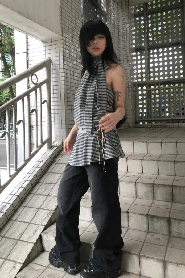 Striped Halter Neck Mini Dress