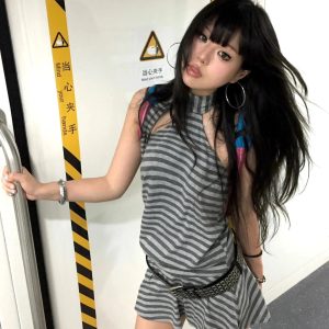 Striped Halter Neck Mini Dress