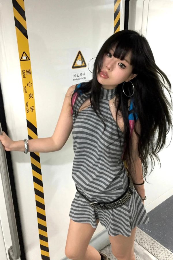 Striped Halter Neck Mini Dress