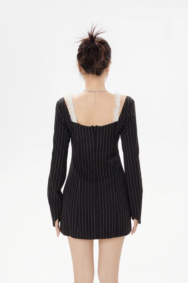 Striped Lace Strap Bow Mini Dress