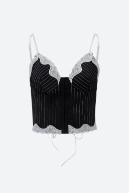 Striped Lace Trim Corset Top