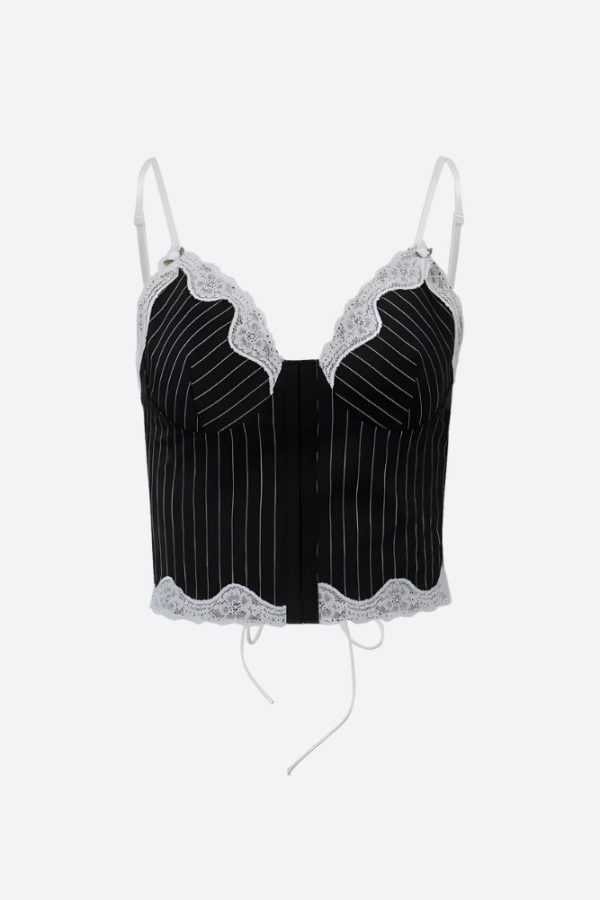 Striped Lace Trim Corset Top